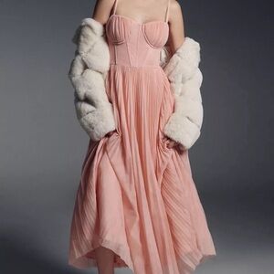 Anthropologie X Hutch Amara Pink Corset Pleated Midi Dress Size 4 NWOT